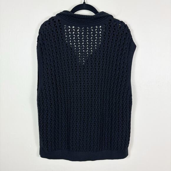 Talbots Black Lightweight Cotton Open Stitch Johnny Collar Sweater Vest - Picture 7 of 10